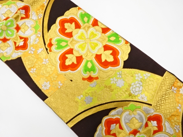 JAPANESE KIMONO / ANTIQUE FUKURO OBI / SILK / WOVEN FLORAL ARABESQUE